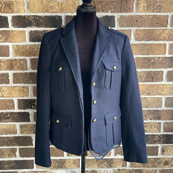 LOFT Navy Blue Mesh Trim Jacket Blazer Wool Blend - Picture 7 of 16